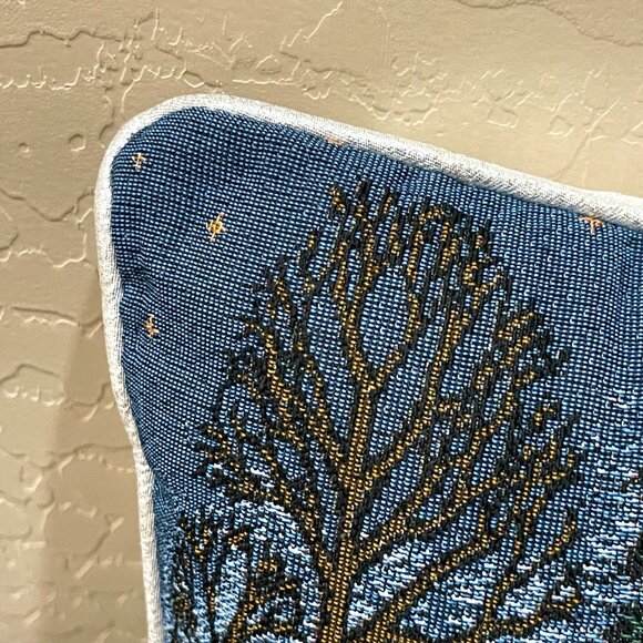 Winter Christmas Pillow Rectangle Church Village Blue Silver Holiday EUC - Picture 3 of 7